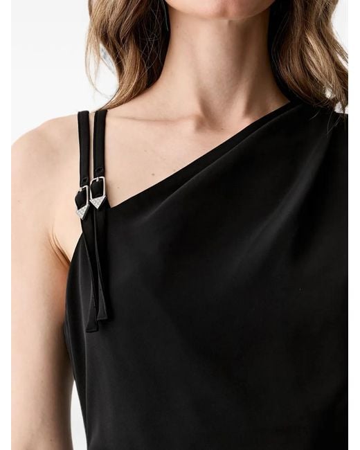 Guess Black Mini Buckle-Detail Asymmetric-Neck Dress