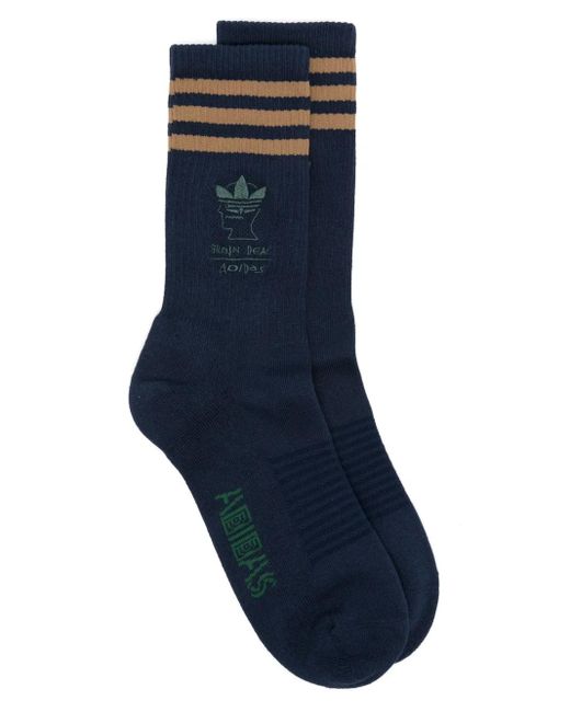 Adidas Blue X Brain Dead Logo-Embroidered Socks for men