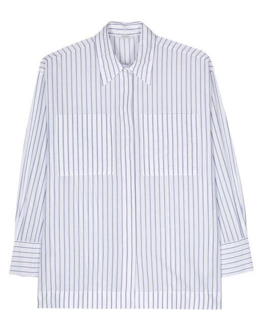 Peserico White Pinstriped Cotton Shirt