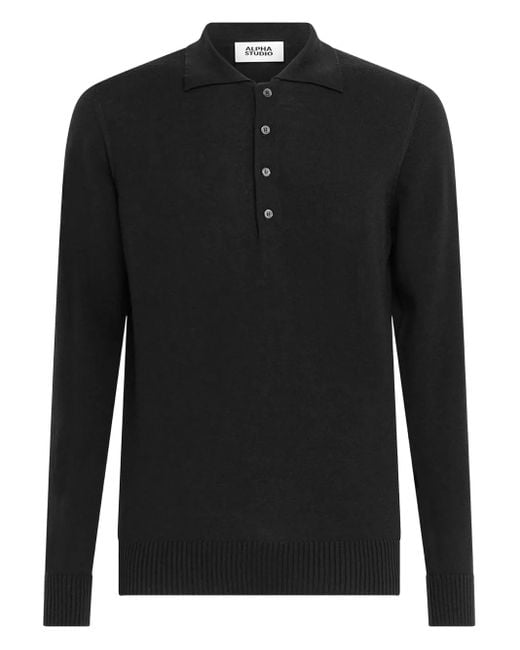 Alpha Industries Black Alpha Studio Buttoned Polo Shirt for men