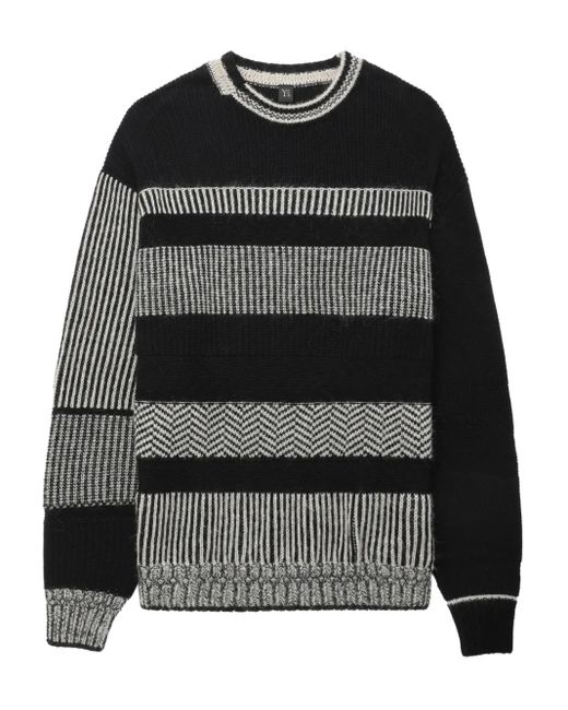 Y's Yohji Yamamoto Black Pullover Mit Gestreiften Einsätzen