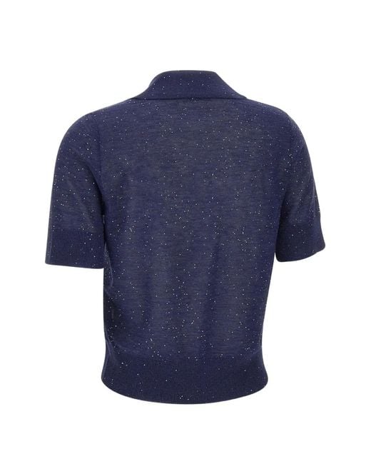 Kangra Blue Sequin V-Neck T-Shirt