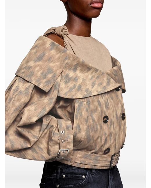 Ganni Natural Leopard-Print Off-Shoulder Jacket