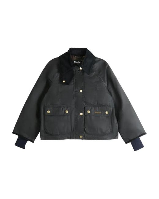 Barbour Black Beadnell Corduroy-Collar Cropped Jacket