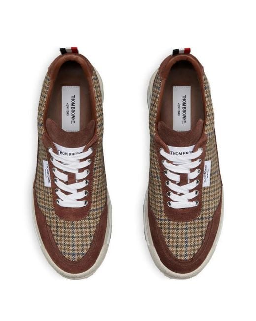 Thom Browne Brown Gunclub-Check Cheviot Tweed Alumni Sneakers for men