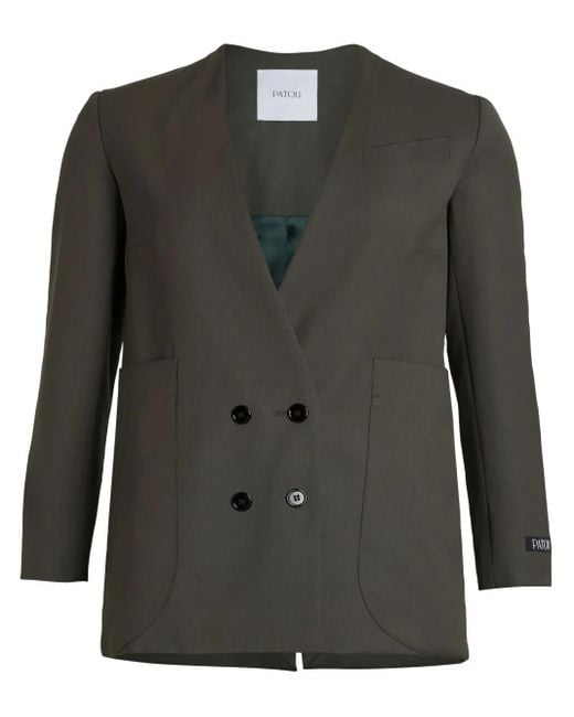 Patou Black Collarless Double-Breasted Blazer