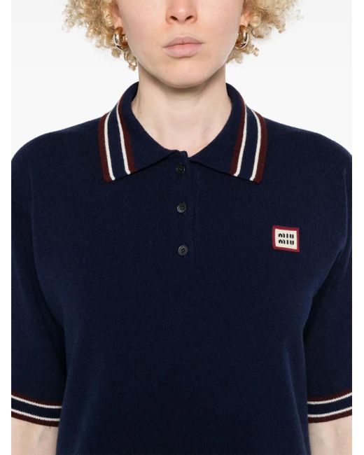 Miu Miu Blue Logo-Patch Mini Dress