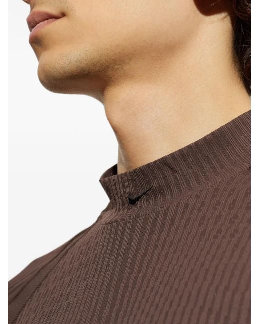 Nike Brown Tech Logo-Embroidered Panelled T-Shirt for men