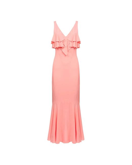 Twinset Pink Ruffle-Trim Maxi Dress