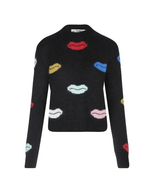Fiorucci Black Lips-Motif Intarsia-Knit Sweater