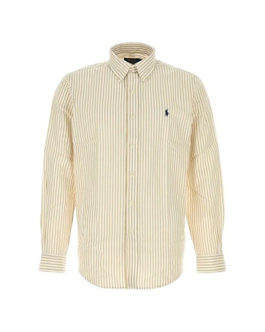 Polo Ralph Lauren White Embroidered-Logo Vertical-Stripe Cotton Shirt for men