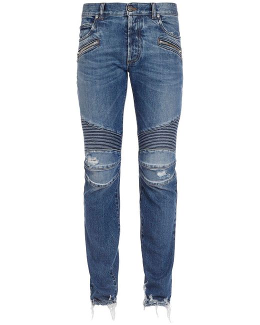 Balmain Blue Ripped Tapered Jeans for men