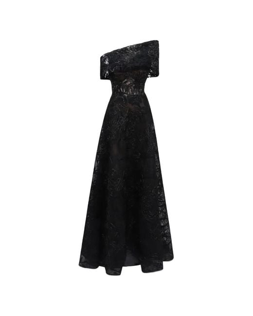 Gemy Maalouf Black Asymmetrical-Neck Maxi Dress