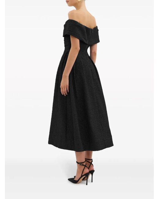 Rebecca Vallance Black Helene Textured Off-Shoulder Midi Dress
