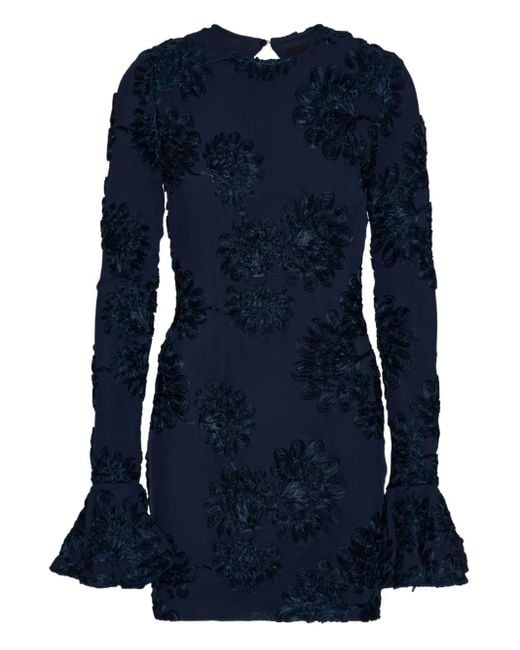 ROTATE BIRGER CHRISTENSEN Blue Fitted Mini Dress With Floral Appliqués And Keyhole Back