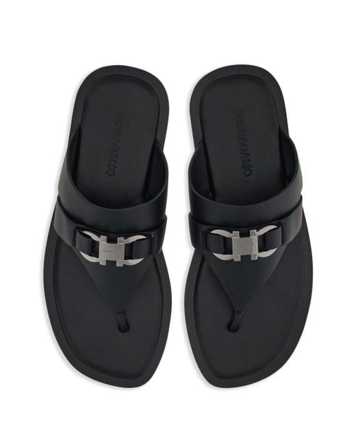 Ferragamo Black Gancini-plaque Leather Sandals for men