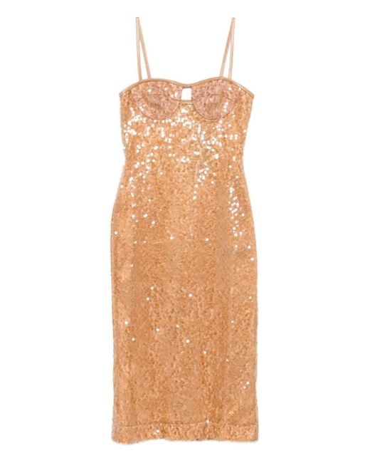 Vestido midi con lentejuelas David Koma de color Natural
