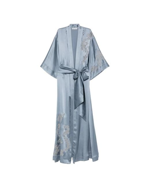 Carine Gilson Blue Lace-Trim Silk Robe