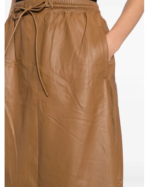 Yves Salomon Brown Elasticated-Waistband Leather Skirt