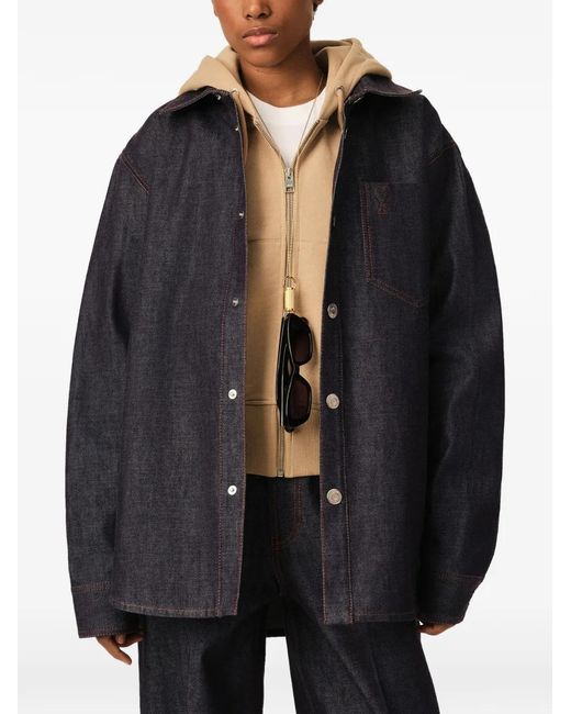 AMI Blue Cotton Overshirt With Ami De Coeur