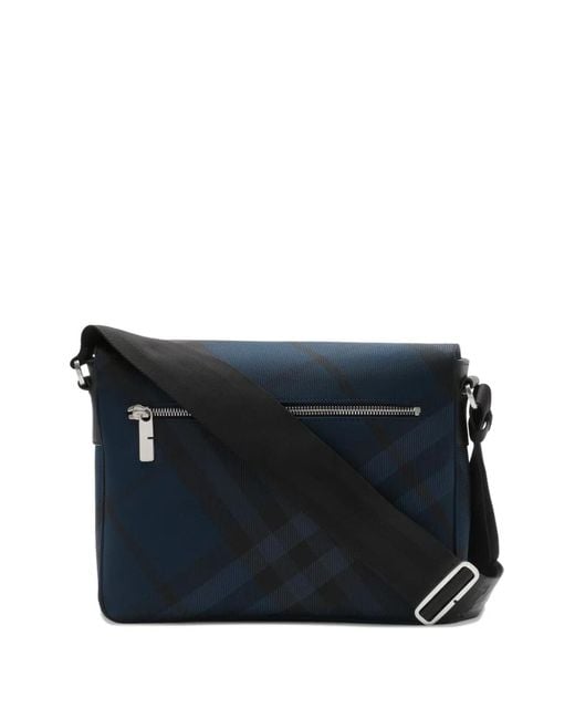 Burberry Blue Grid Messenger Bag for men