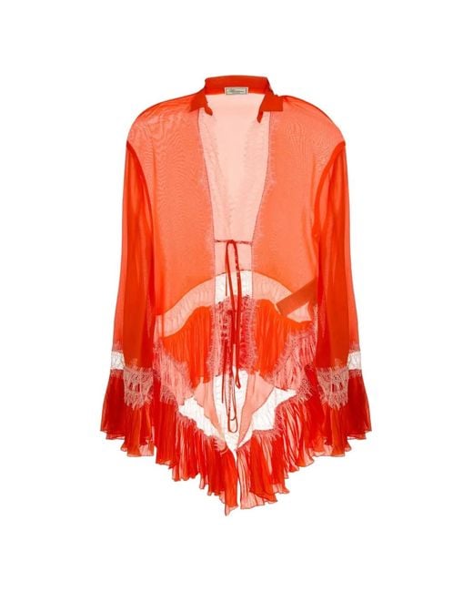 Blumarine Orange Lace Ruffled Blouse
