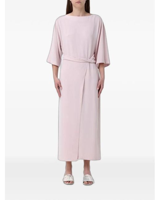 MEIMEIJ Pink Twist-Detail Boat-Neck Midi Dress