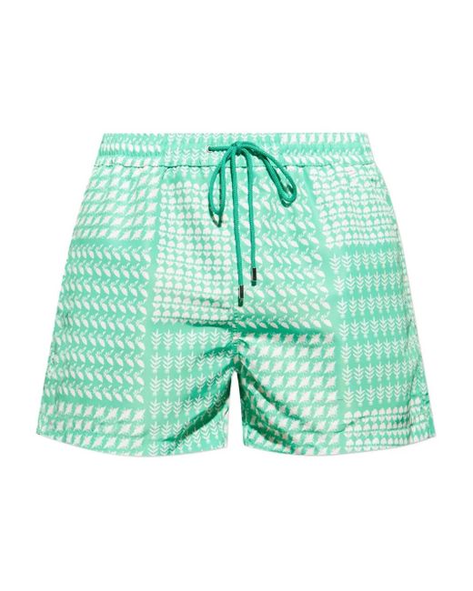 Paul Smith Green Patterned Drawstring Swim Shorts for men