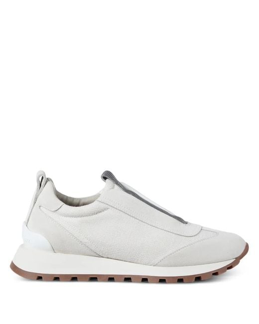 Brunello Cucinelli White Canvas Monili-Detail Sneakers