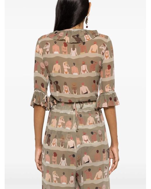 Amir Slama Natural Swimmer-Print Silk Blouse