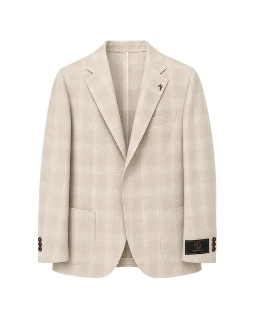 Tombolini Natural Check-Pattern Notched-Lapels Blazer for men