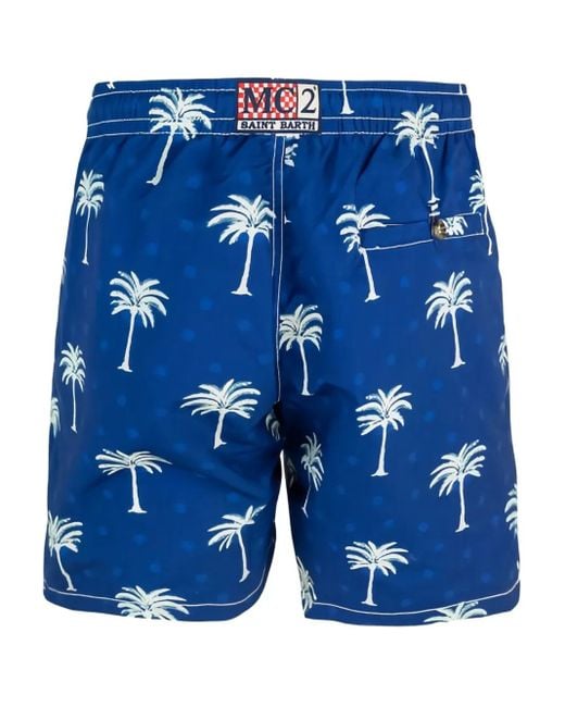 Mc2 Saint Barth Blue Caprese Palm-Tree Swim Shorts for men