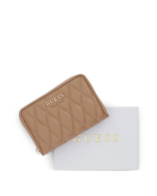 Guess Brown Quilted Logo-Plaque Wallet