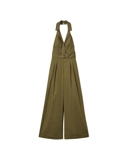 Twinset Green Long Poplin Jumpsuit