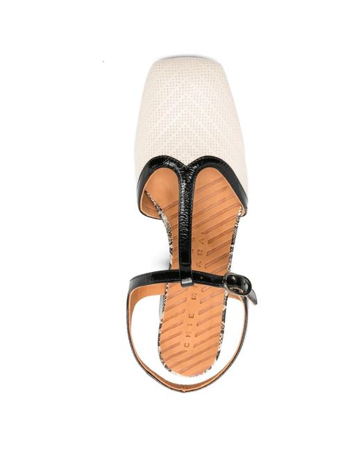 Chie Mihara White T-Strap Snakeskin Block Heel Shoes