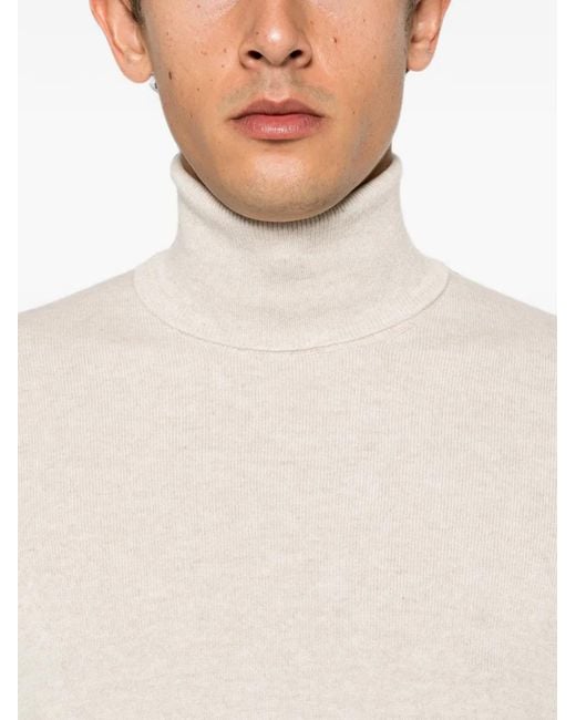 Brunello Cucinelli White Roll-Neck Cashmere Sweater for men