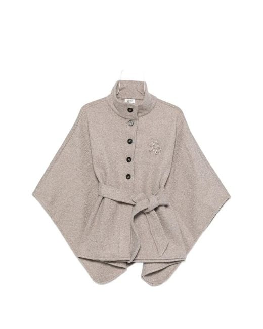 Liu Jo Gray Logo-Plaque Buttoned Cape