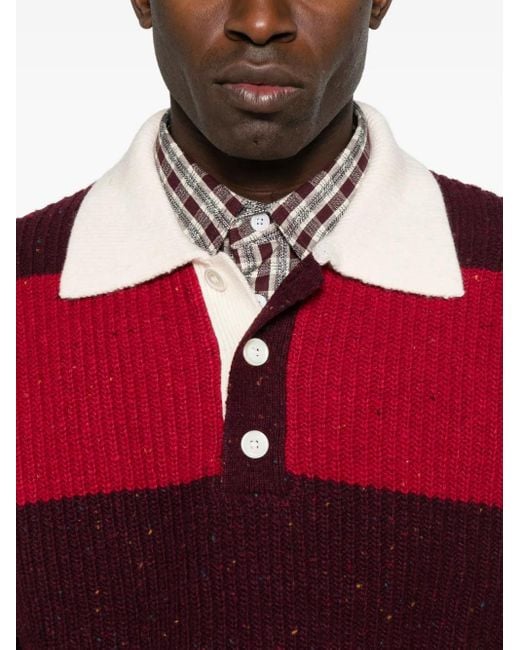 Maglione A Righe Con Colletto Stile Polo di DUNST in Red