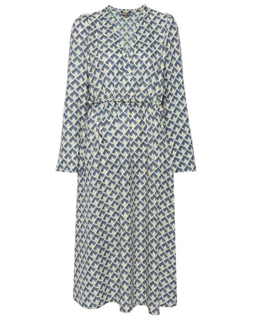 N.Peal Cashmere Gray Kaschmir-Seiden-Kleid mit Print
