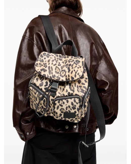 Bimba Y Lola Black Medium Leopard-Print Backpack