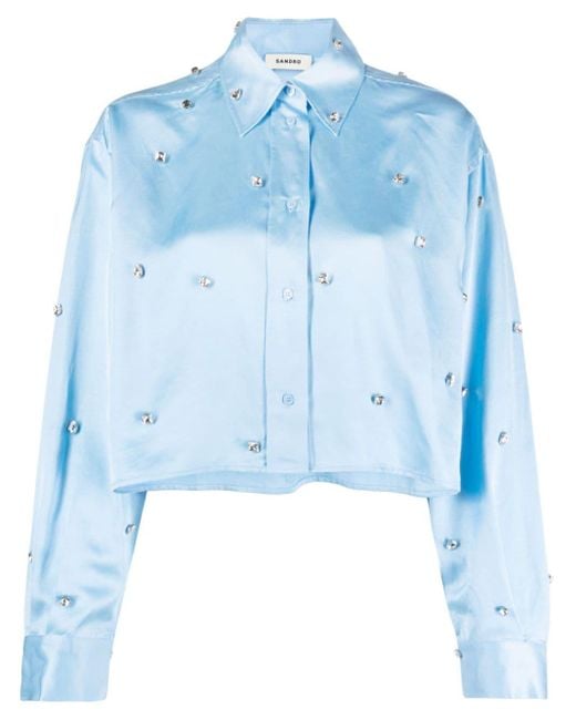 Camicia crop con decorazione di Sandro in Blue
