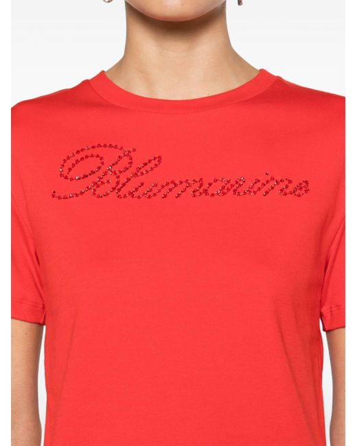 Blumarine T-shirt Verfraaid Met Stras in het Red