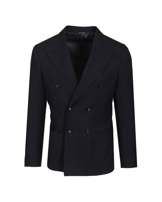 Al Duca D'aosta Blue Double-Breasted Blazer for men