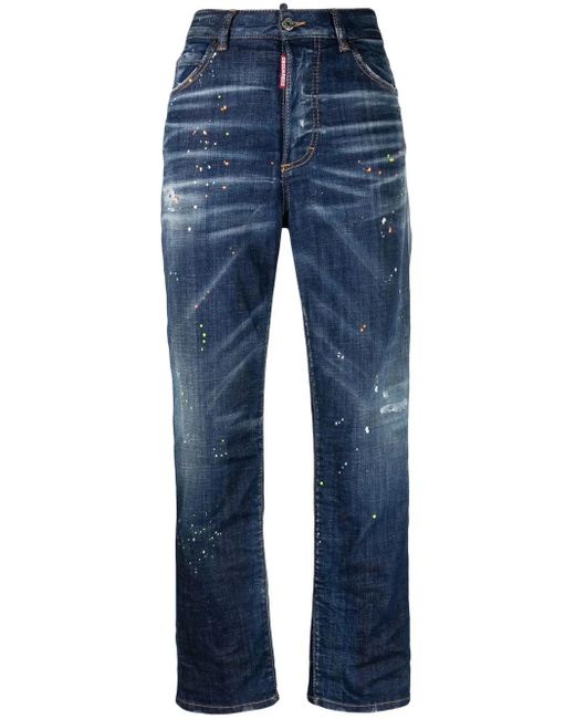 Jean Droit À Effet Taches De Peinture DSquared² en coloris Blue
