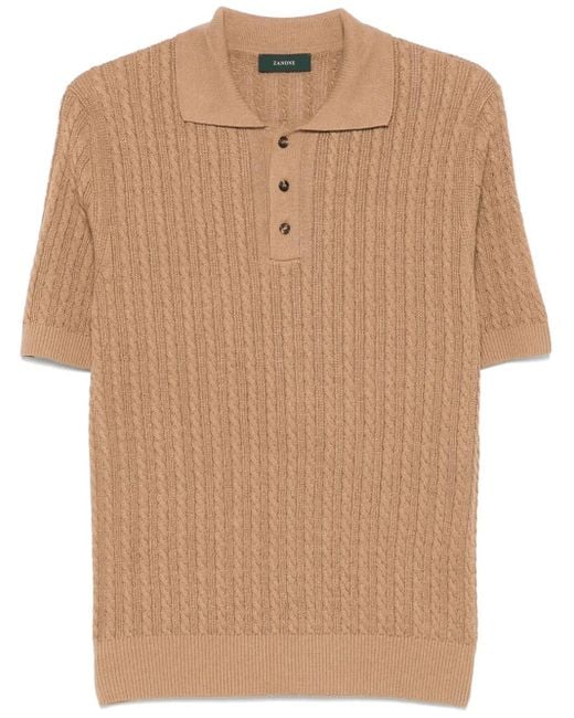 メンズ Zanone ケーブルニット ポロシャツ Natural