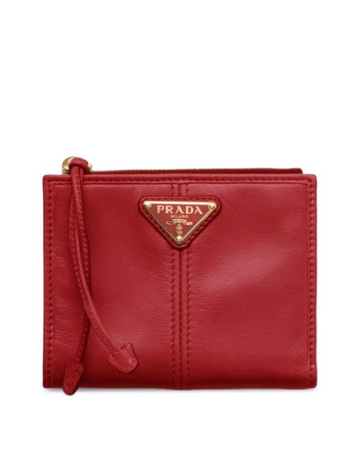 Prada Red Logo-Plaque Leather Wallet