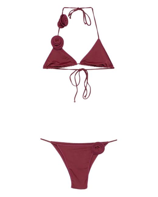 LaRevêche Red Ashar Rose-Embellished Triangle Bikini