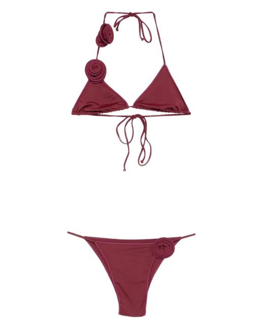 LaRevêche Red Ashar Rose-Embellished Triangle Bikini