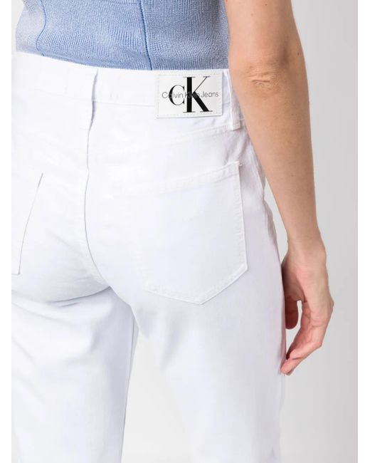 Calvin Klein White Mid-Rise Tapered-Leg Jeans