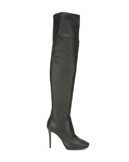 Jimmy Choo Black Hayley 100 Leather Thigh-High Boots